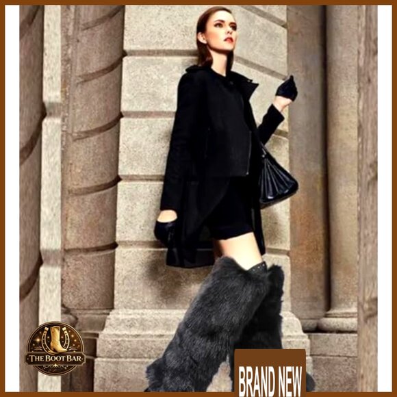 Faux Fur Knee High Boots Winter Fuzzy Fluffy Flat Snow Boots Women - Picture 2 of 7